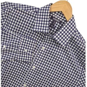 Bonobos Mens Navy Cotton Check Button Down Shirt 16.5 35 Standard Fit Preppy New